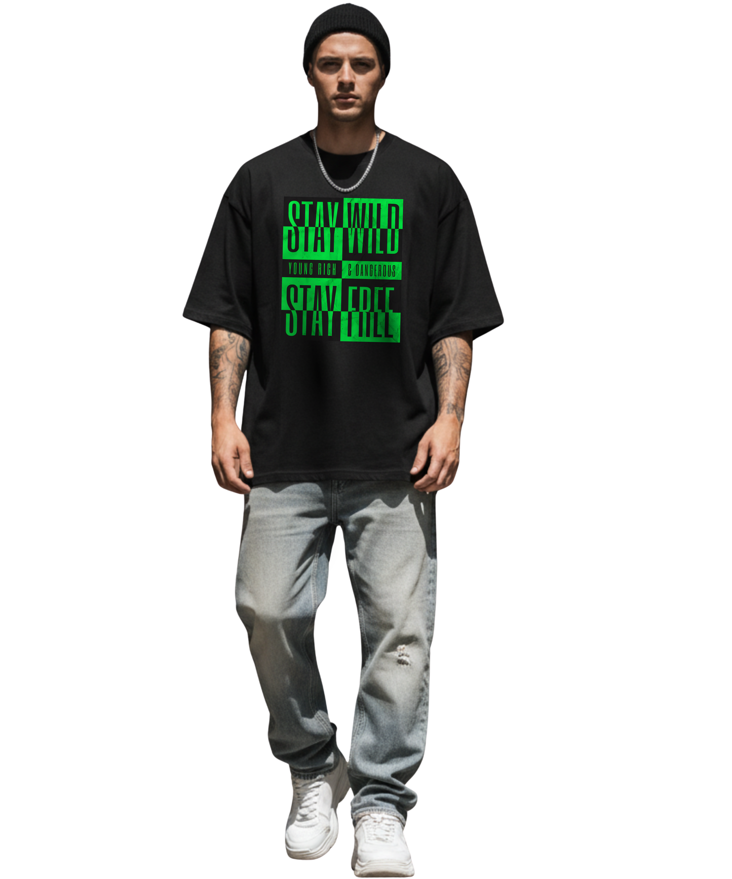 Stay Wild Stay Free Green Party Festival Streetwear Frontprint Oversized Shirt