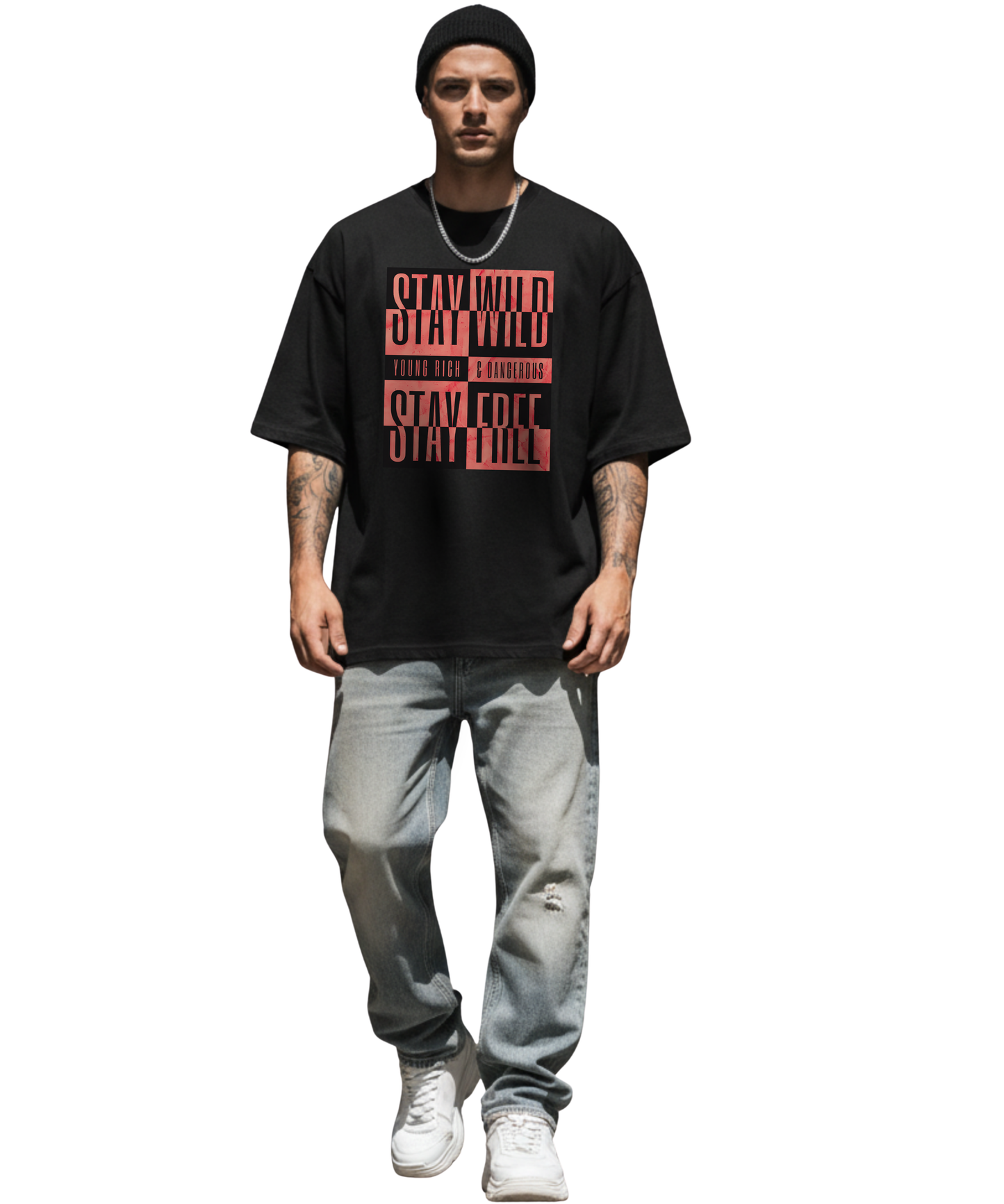 Stay Wild Stay Free Frontprint Party Festival Streetwear Oversized Shirt